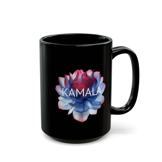 15oz Black Ceramic Mug - Kamala Flower 2