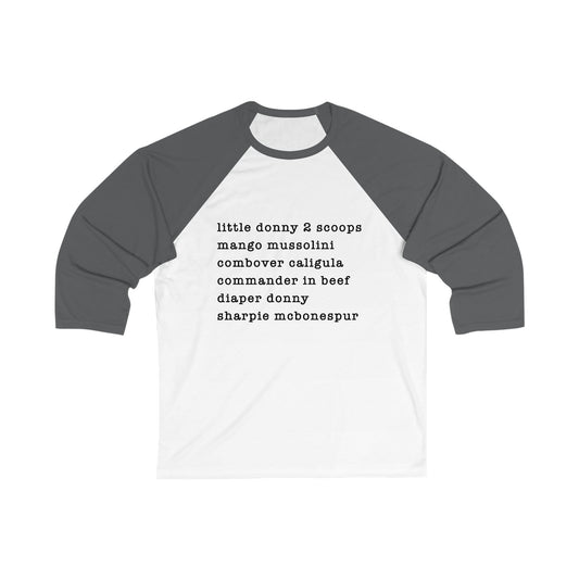 nicknames - unisex 3/4 sleeve t-shirt