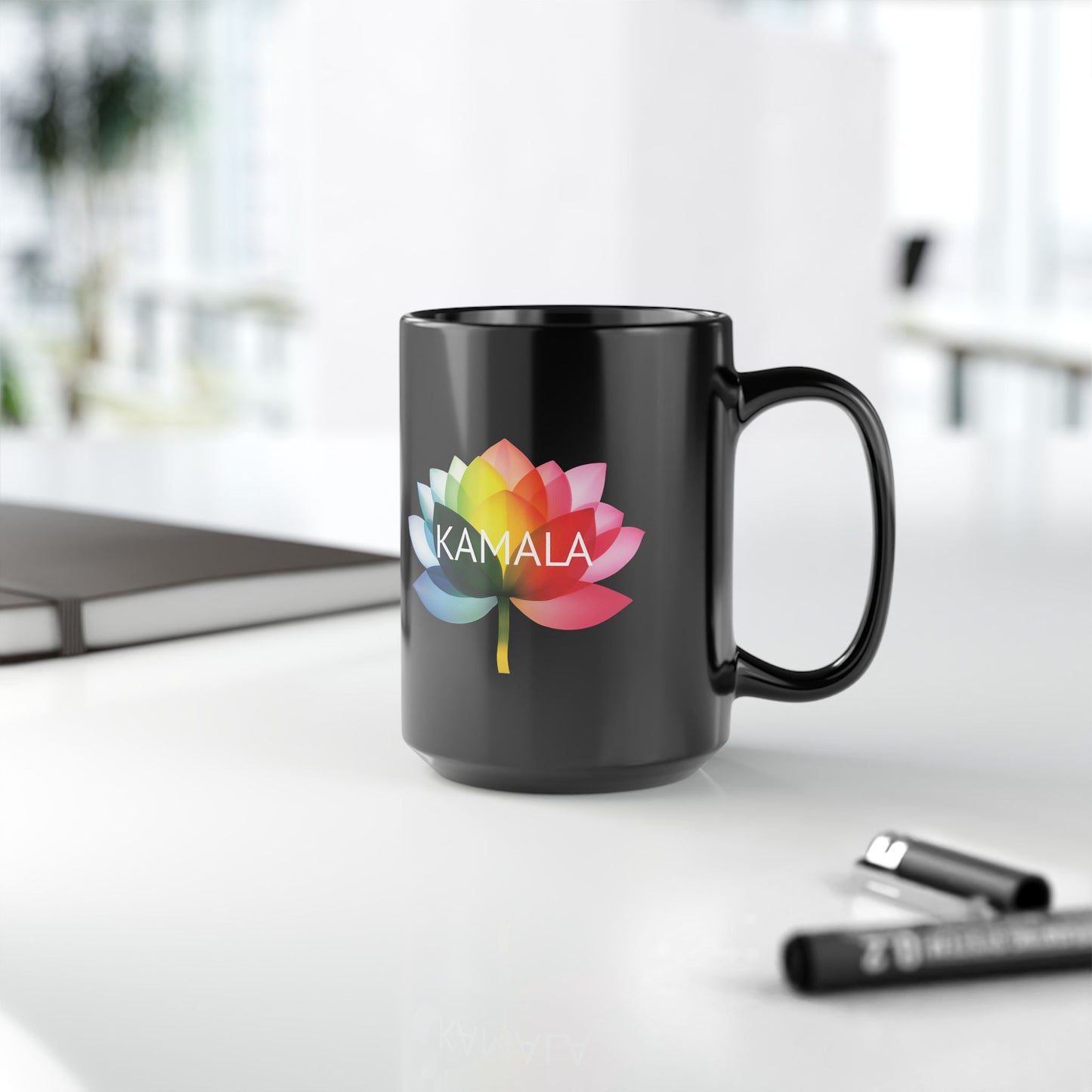 15oz Black Ceramic Mug - Kamala Flower Equality