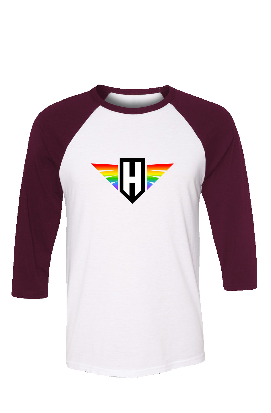 rainbow hawk logo - unisex 3/4 sleeve t-shirt