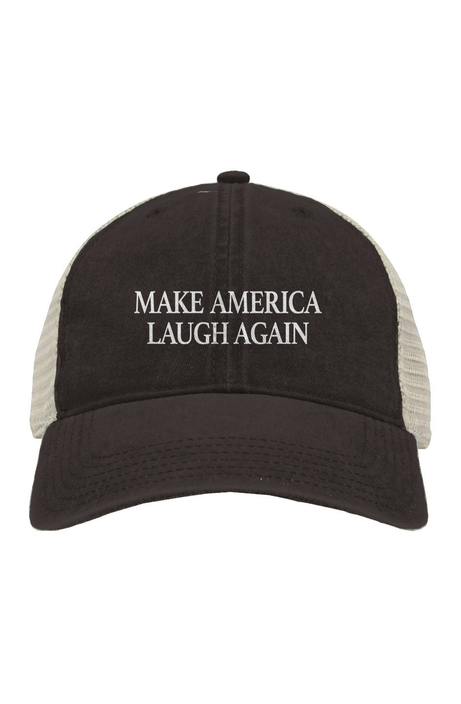 pigment-dyed trucker hat - make america laugh again