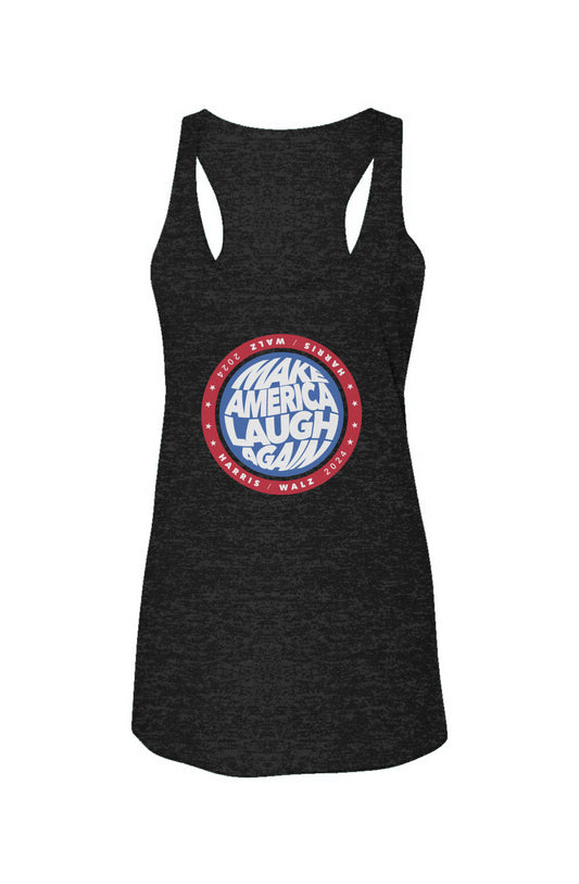 kamala make america laugh again - triblend racerback tank