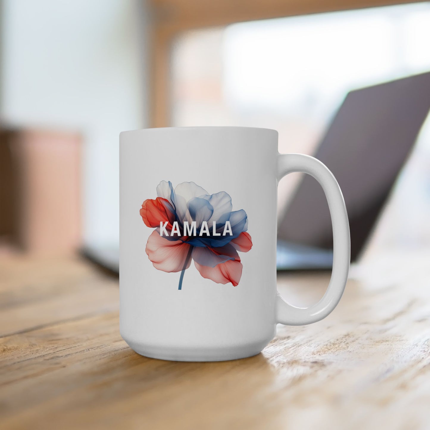 15oz White Ceramic Mug - Kamala Flower