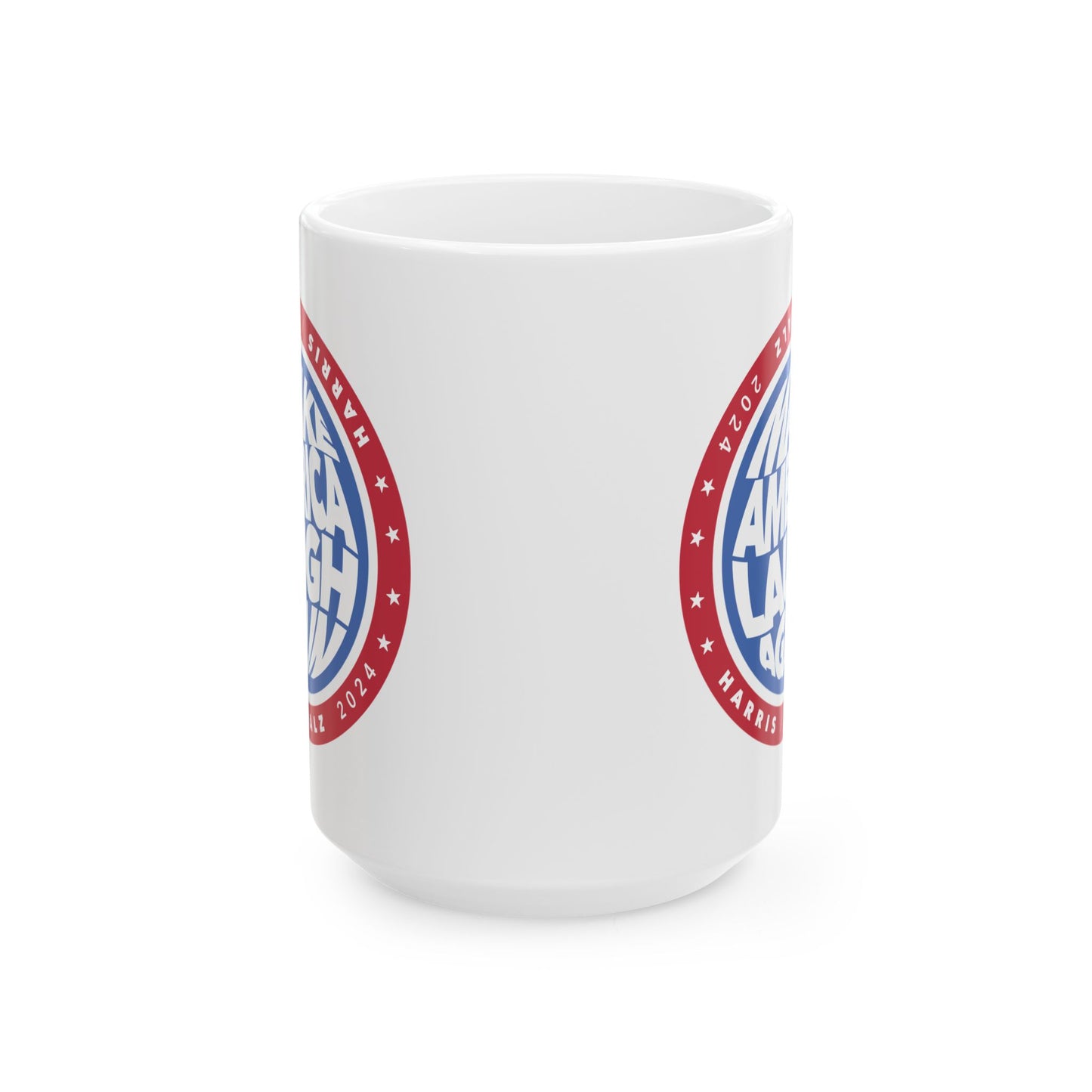 kamala make america laugh again - white ceramic coffee mug (15oz)