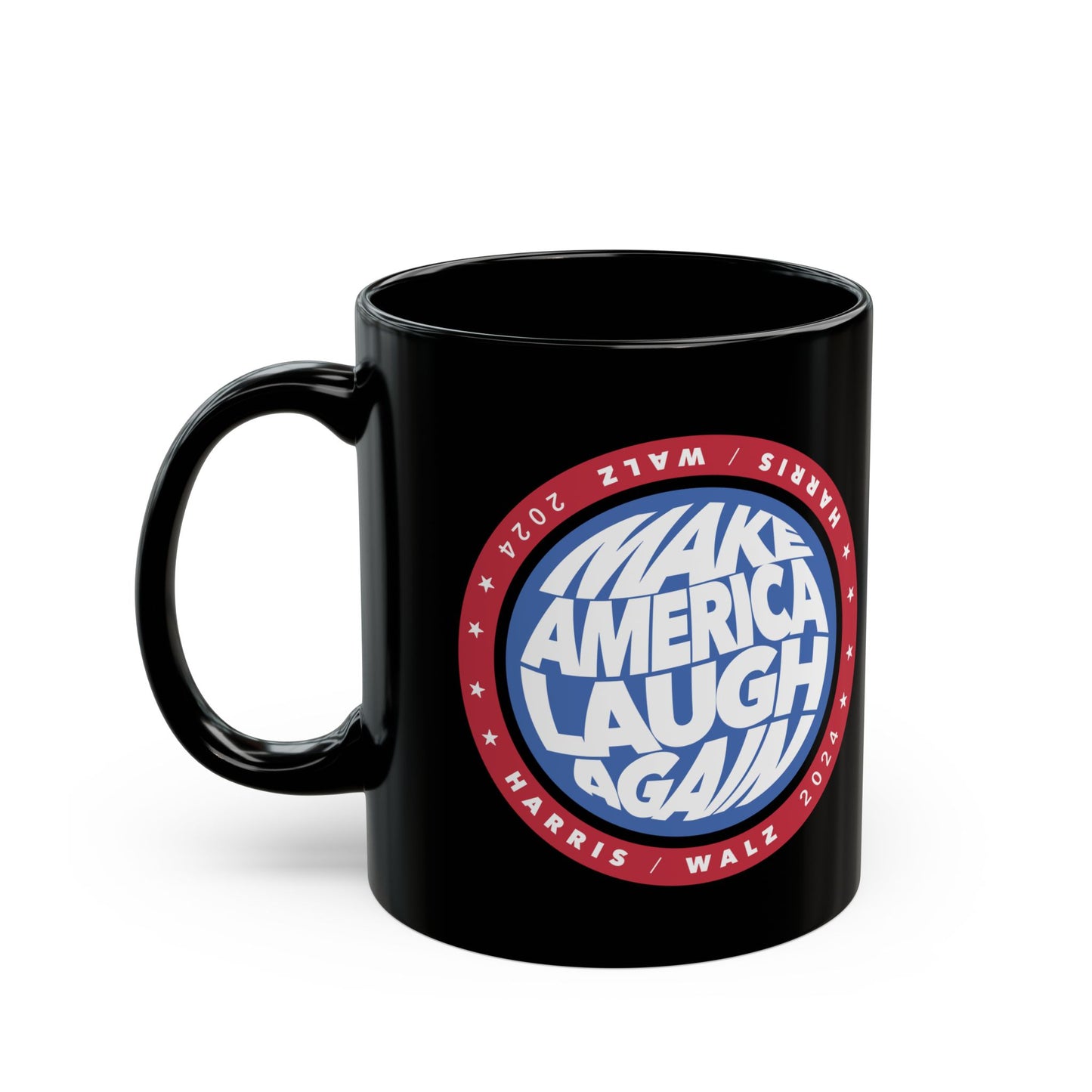 kamala make america laugh again - black ceramic coffee mug (15oz)