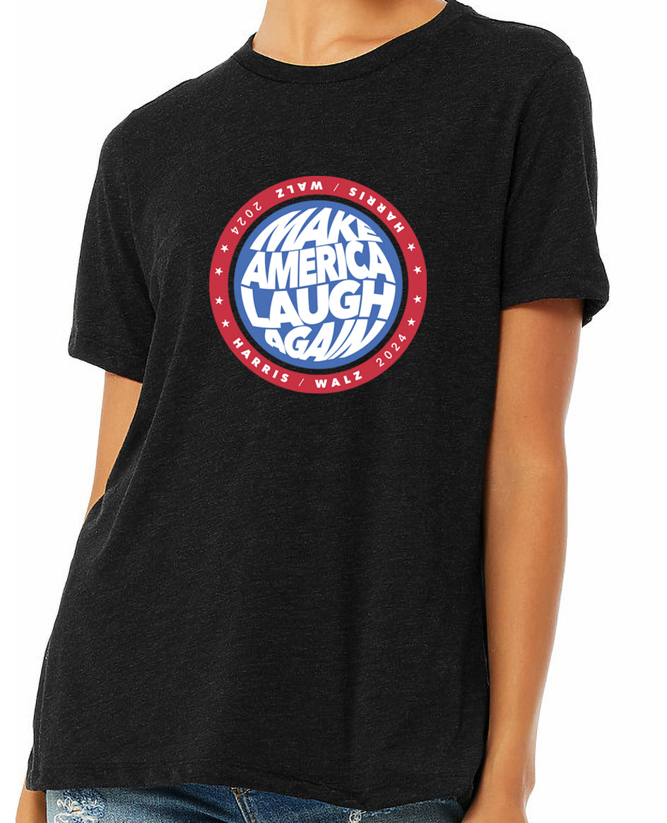 kamala make america laugh again - womens relaxed fitted shirt